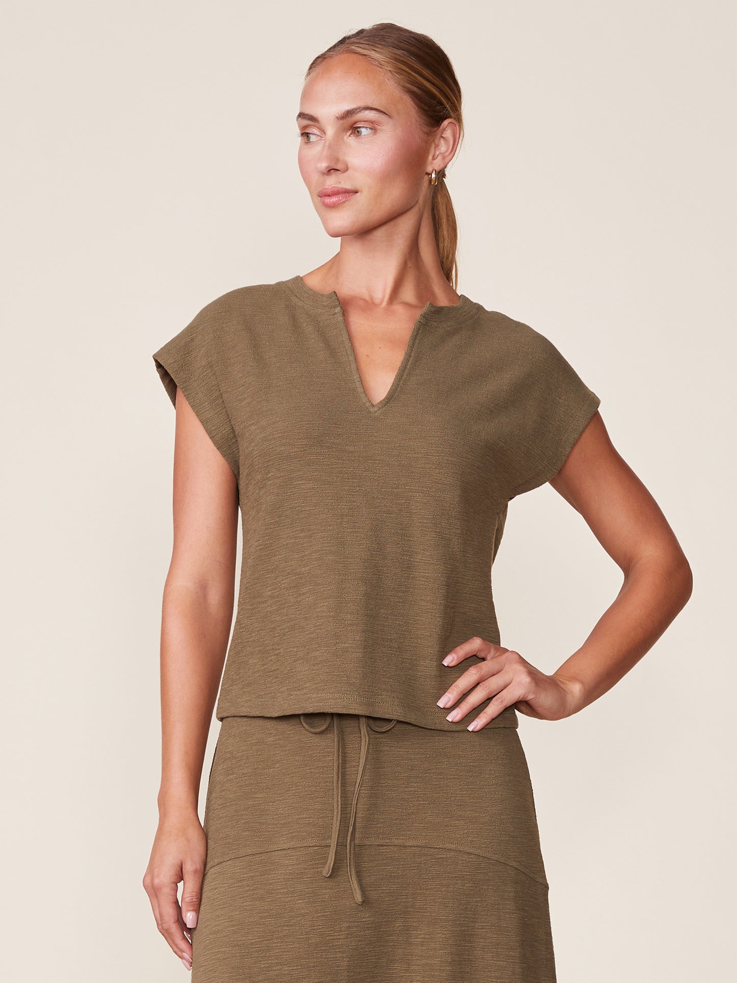 Front Notch Textured Knit Top