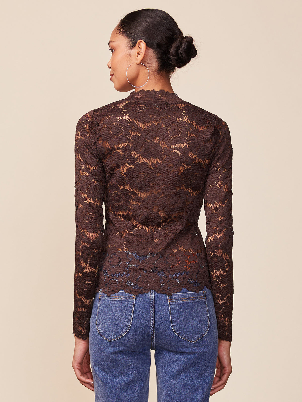V-Neck Lace Long Sleeve Top