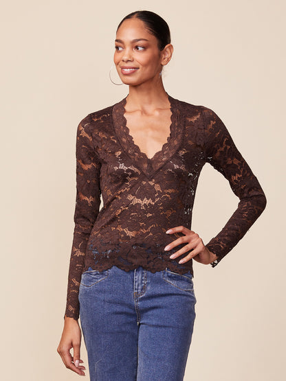 V-Neck Lace Long Sleeve Top
