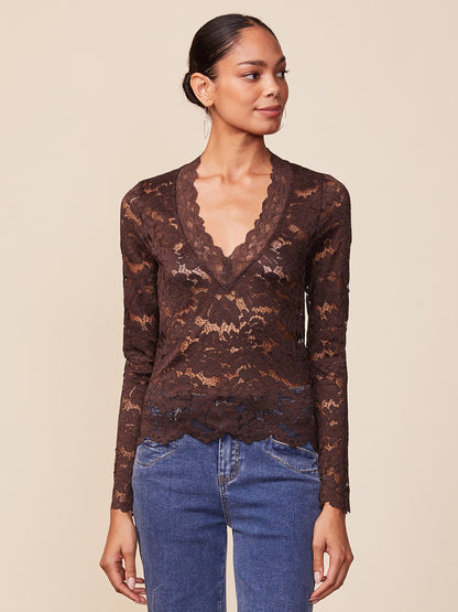 V-Neck Lace Long Sleeve Top