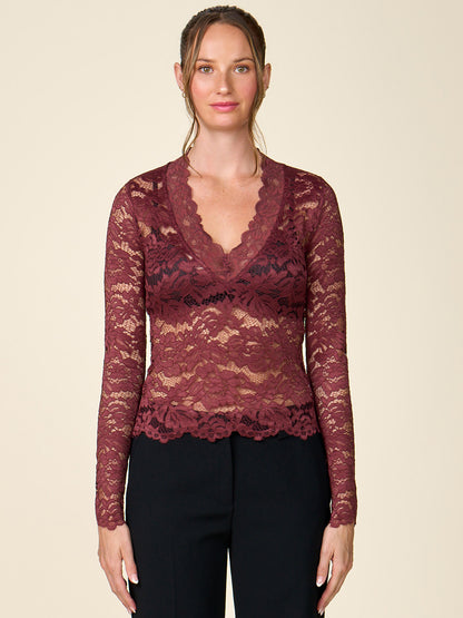 V-Neck Lace Long Sleeve Top