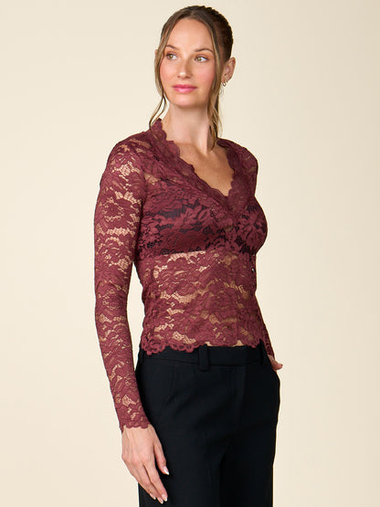 V-Neck Lace Long Sleeve Top
