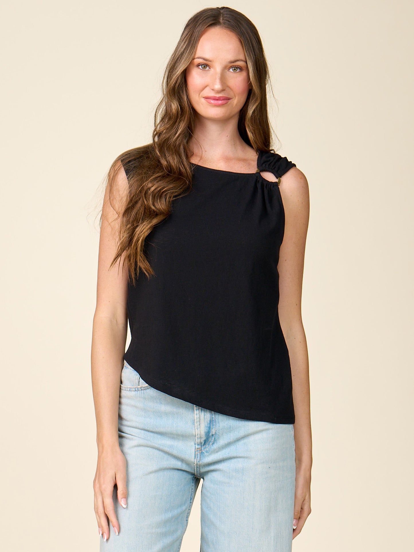 Sleeveless Linen Like Top with Ring Hardware