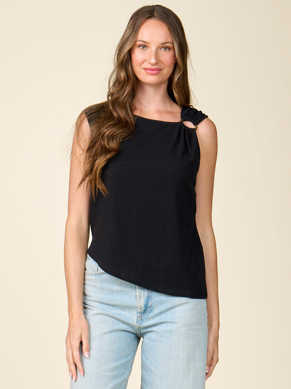 Sleeveless Linen Like Top with Ring Hardware