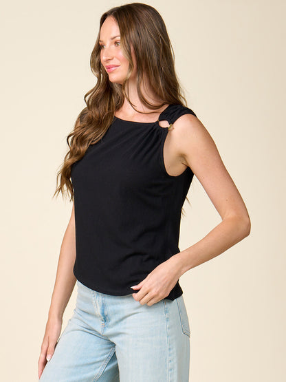 Sleeveless Linen Like Top with Ring Hardware