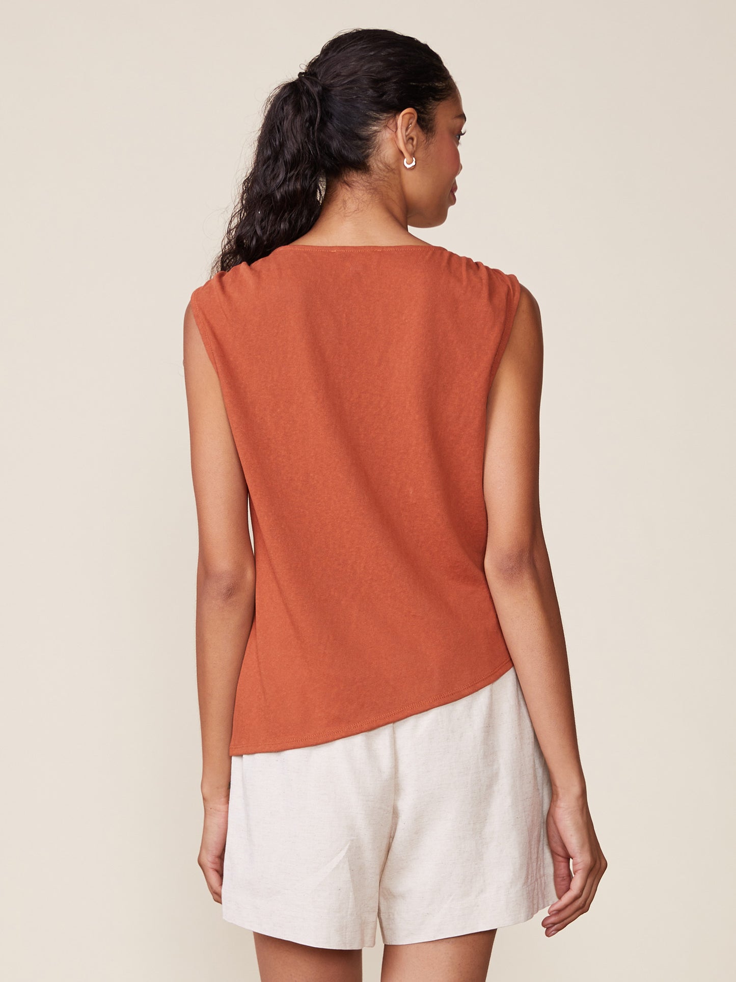 Sleeveless Linen Like Top with Ring Hardware