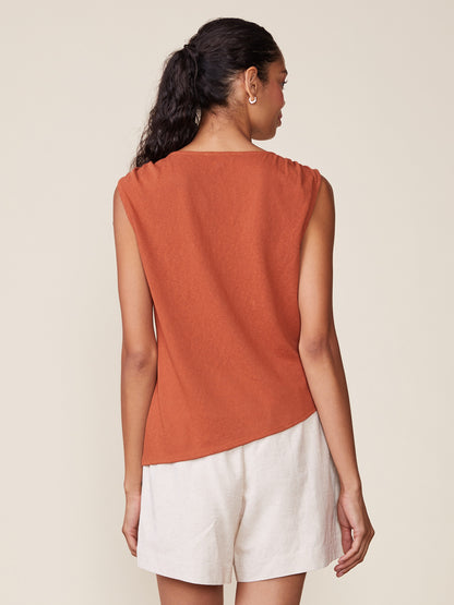 Sleeveless Linen Like Top with Ring Hardware