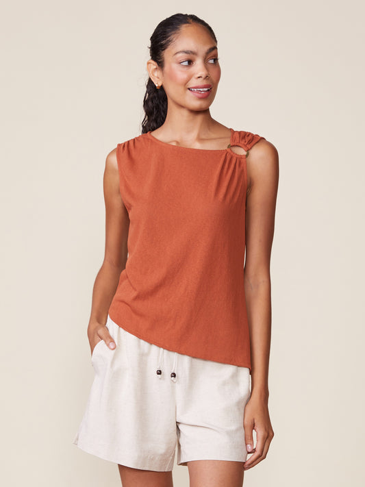 Sleeveless Linen Like Top with Ring Hardware