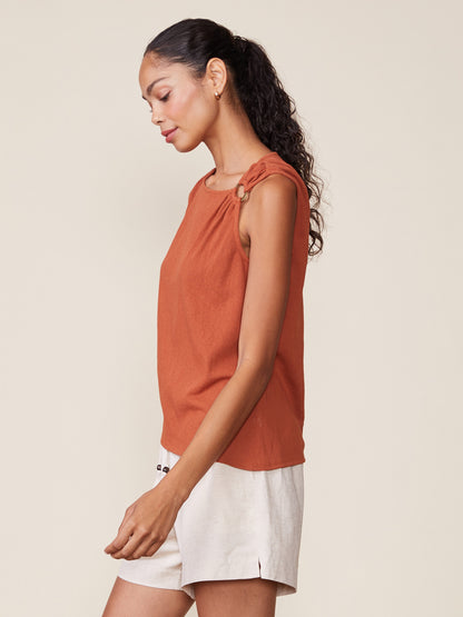 Sleeveless Linen Like Top with Ring Hardware