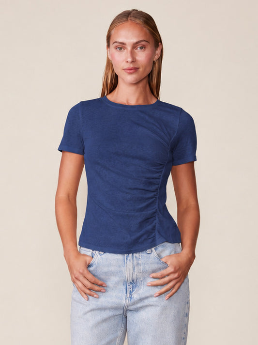 Side Ruched Linen Like Top