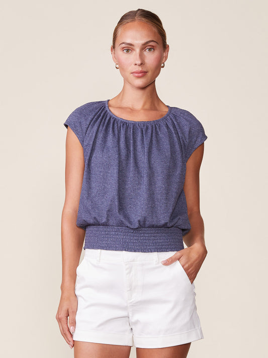 Textured Knit Smocked Hem Top