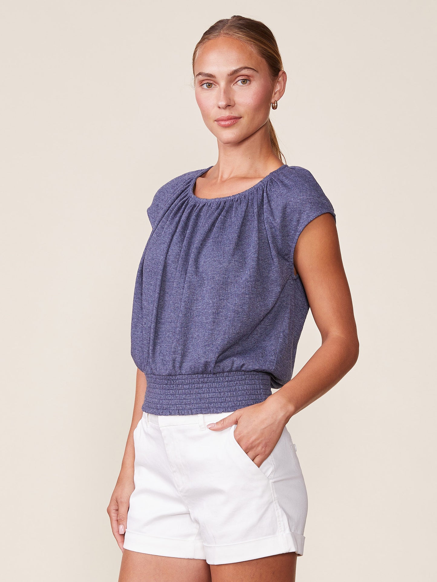 Textured Knit Smocked Hem Top
