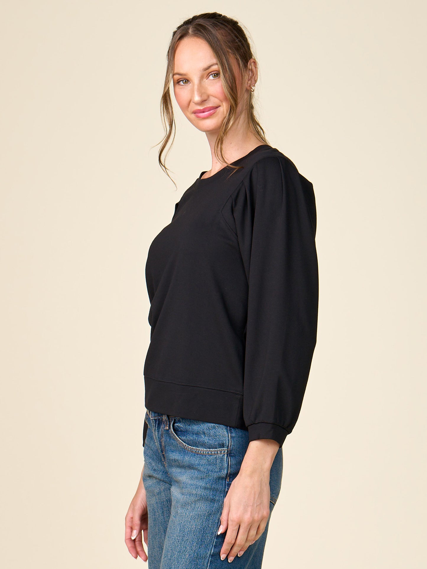 Pleated Sleeve Mercury Ponte Top