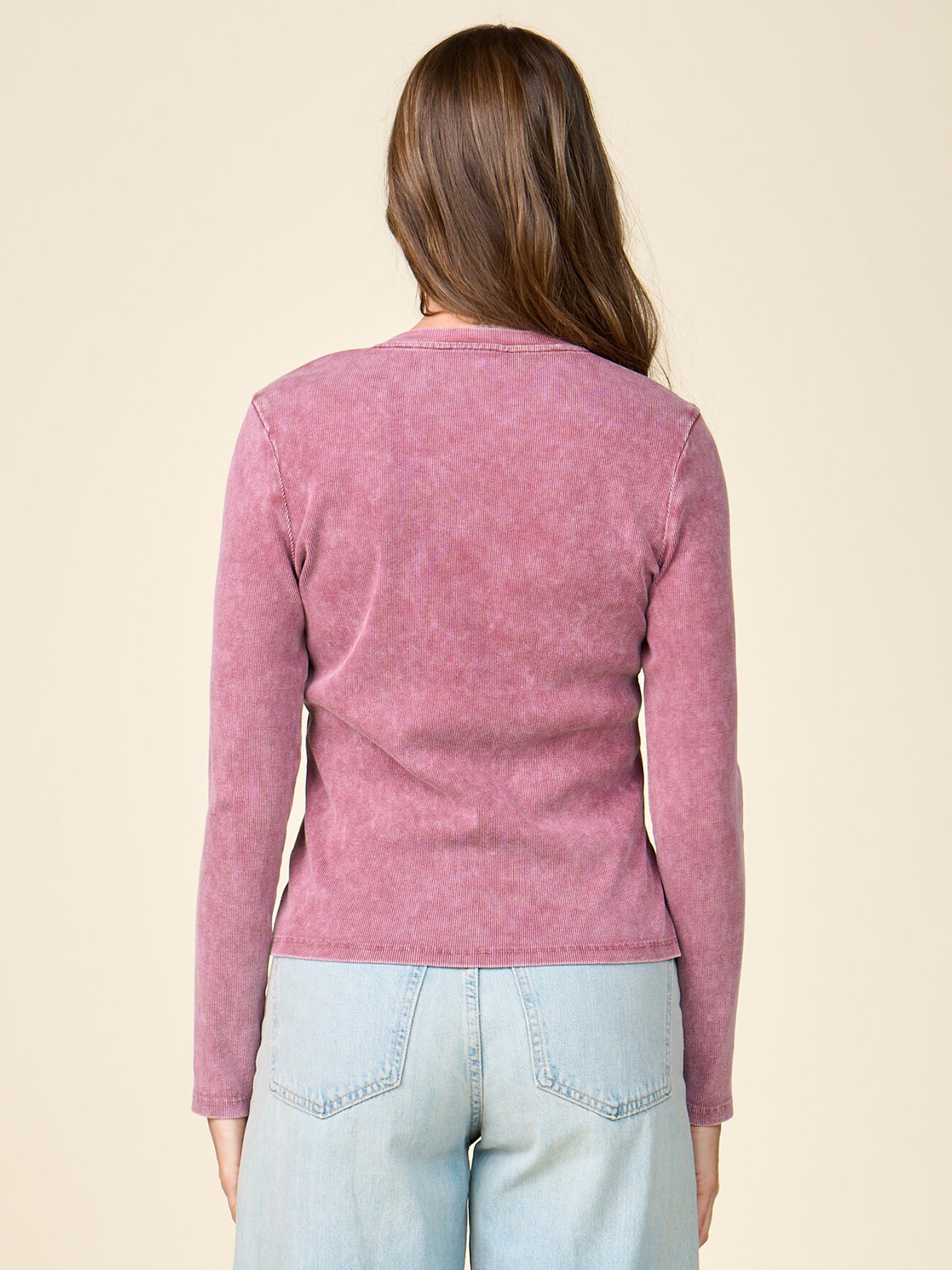 Washed Rib Henley Long Sleeve Top