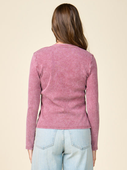 Washed Rib Henley Long Sleeve Top