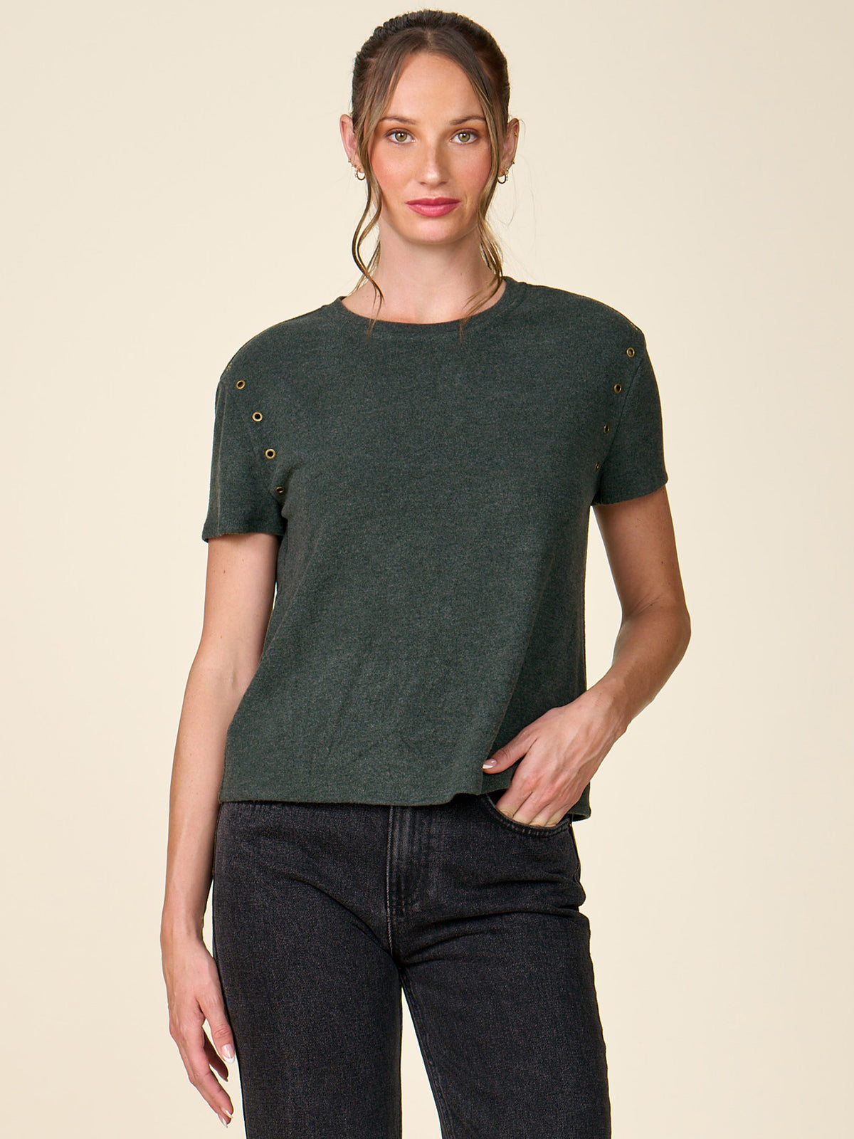 Eyelet Trim Cashmere Knit Tee