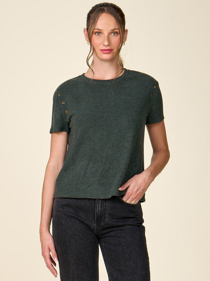 Eyelet Trim Cashmere Knit Tee