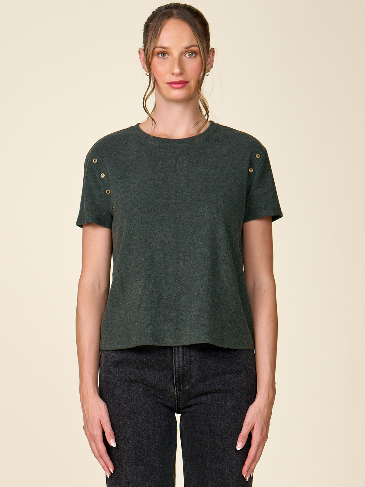 Eyelet Trim Cashmere Knit Tee