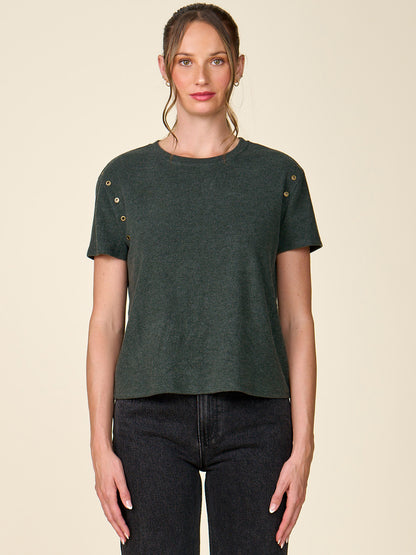 Eyelet Trim Cashmere Knit Tee