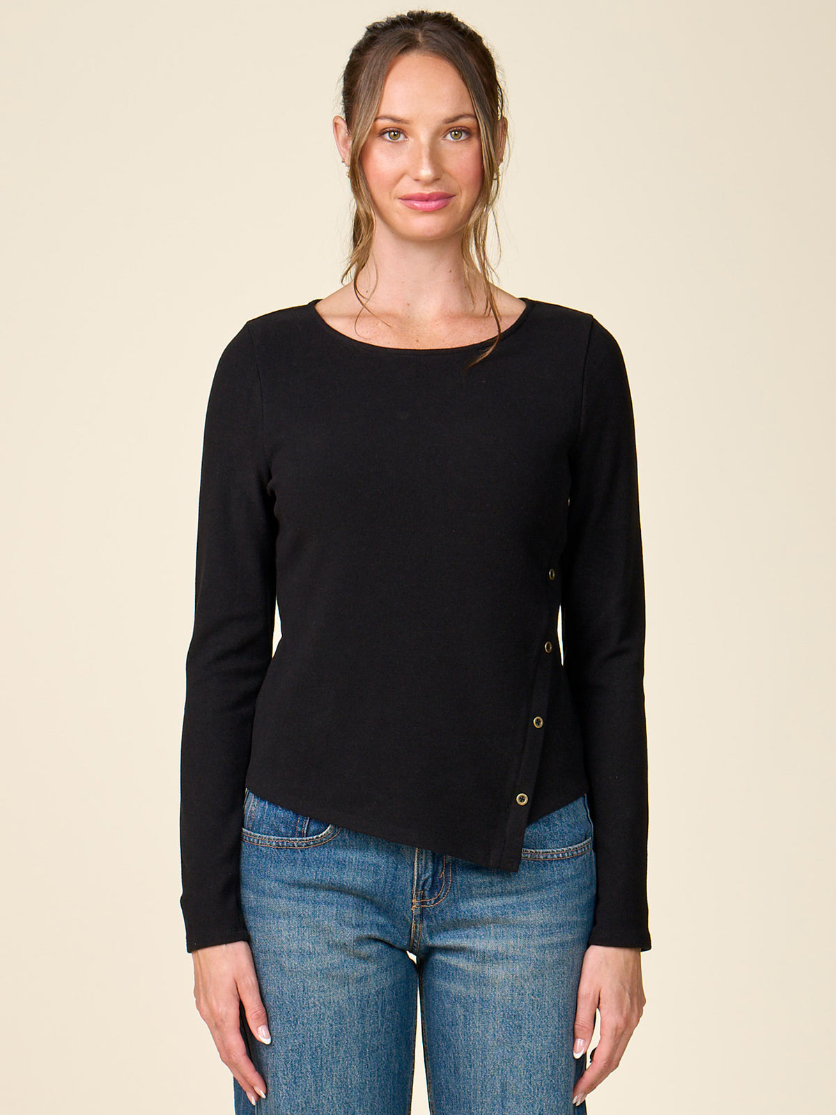 Long Sleeve Side Placket Knit Top