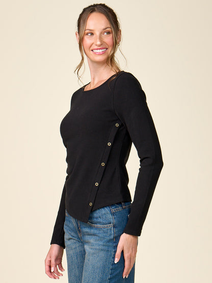 Long Sleeve Side Placket Knit Top