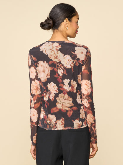 Printed Mesh Crew Neck Top