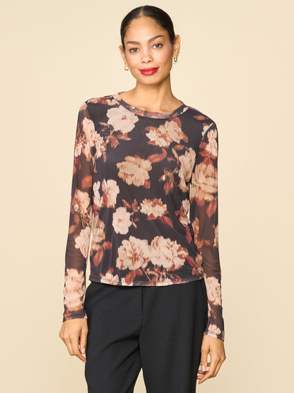 Printed Mesh Crew Neck Top