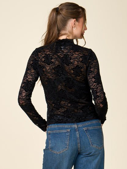 Stretch Burnout Mock Neck Top