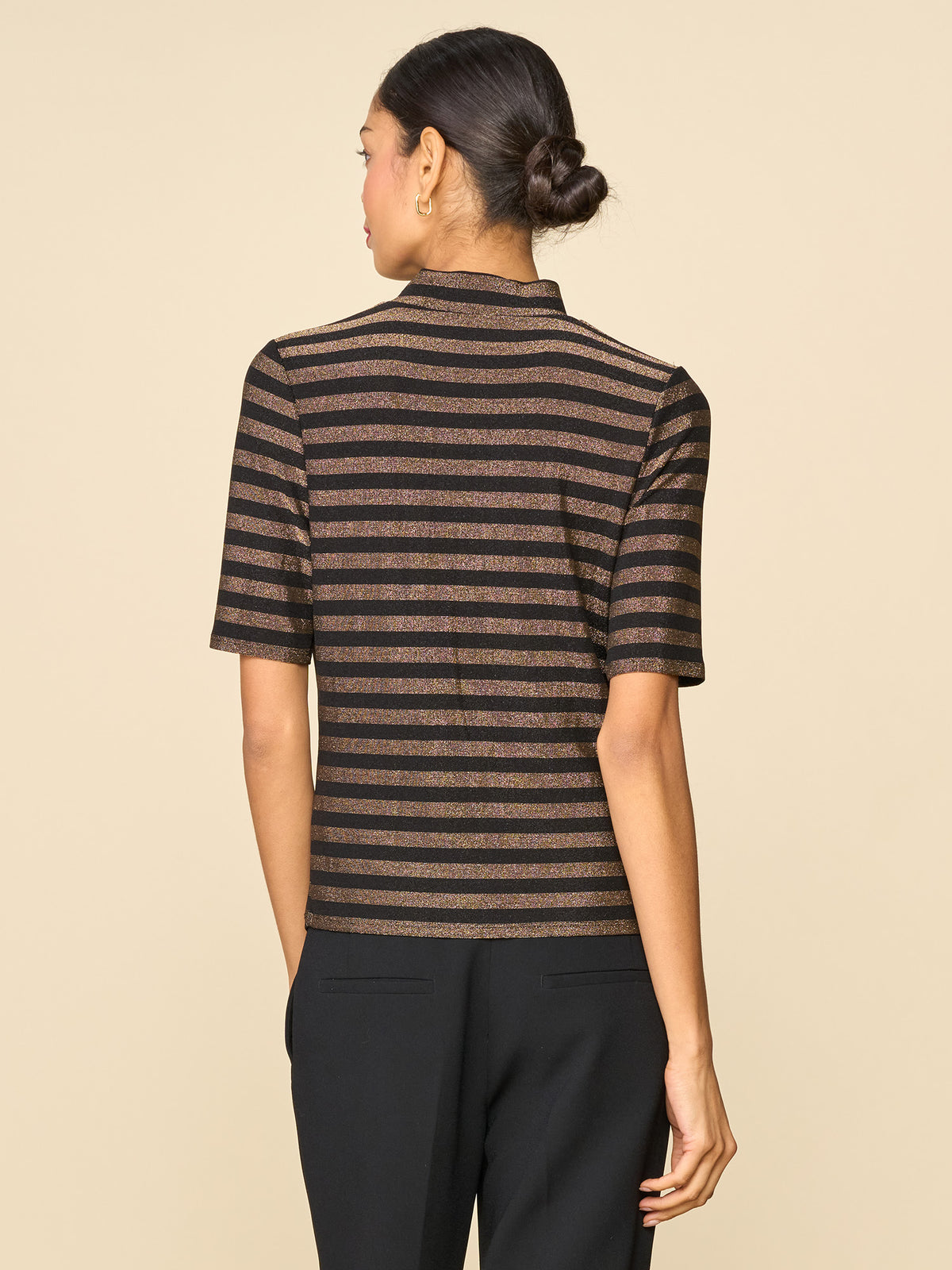 Mock Neck Stripe Glitter Knit Top
