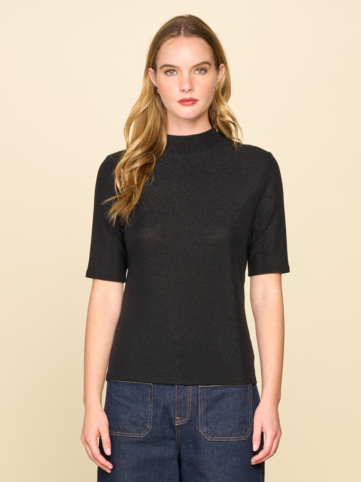 Mock Neck Glitter Knit Top