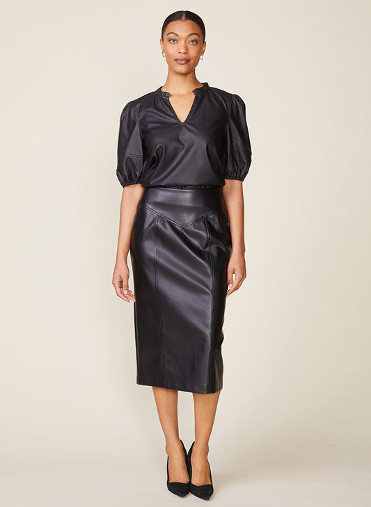 Morrison Vegan Leather Seam Midi Skirt