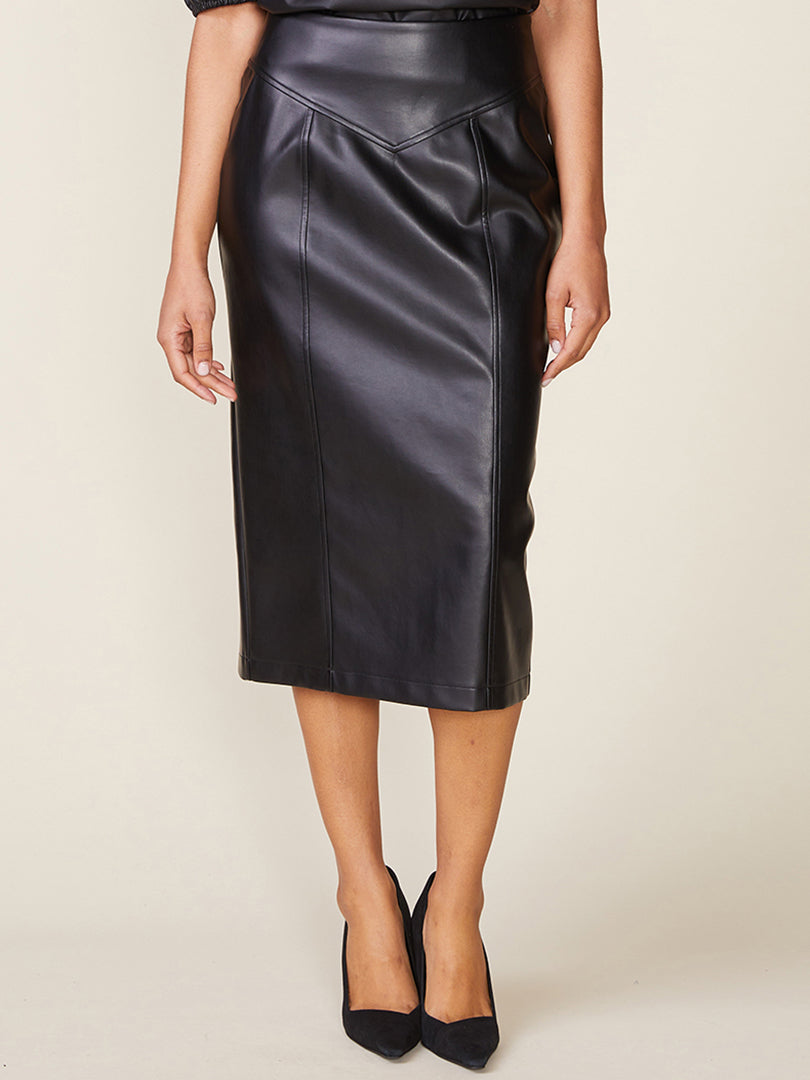 Morrison Vegan Leather Seam Midi Skirt