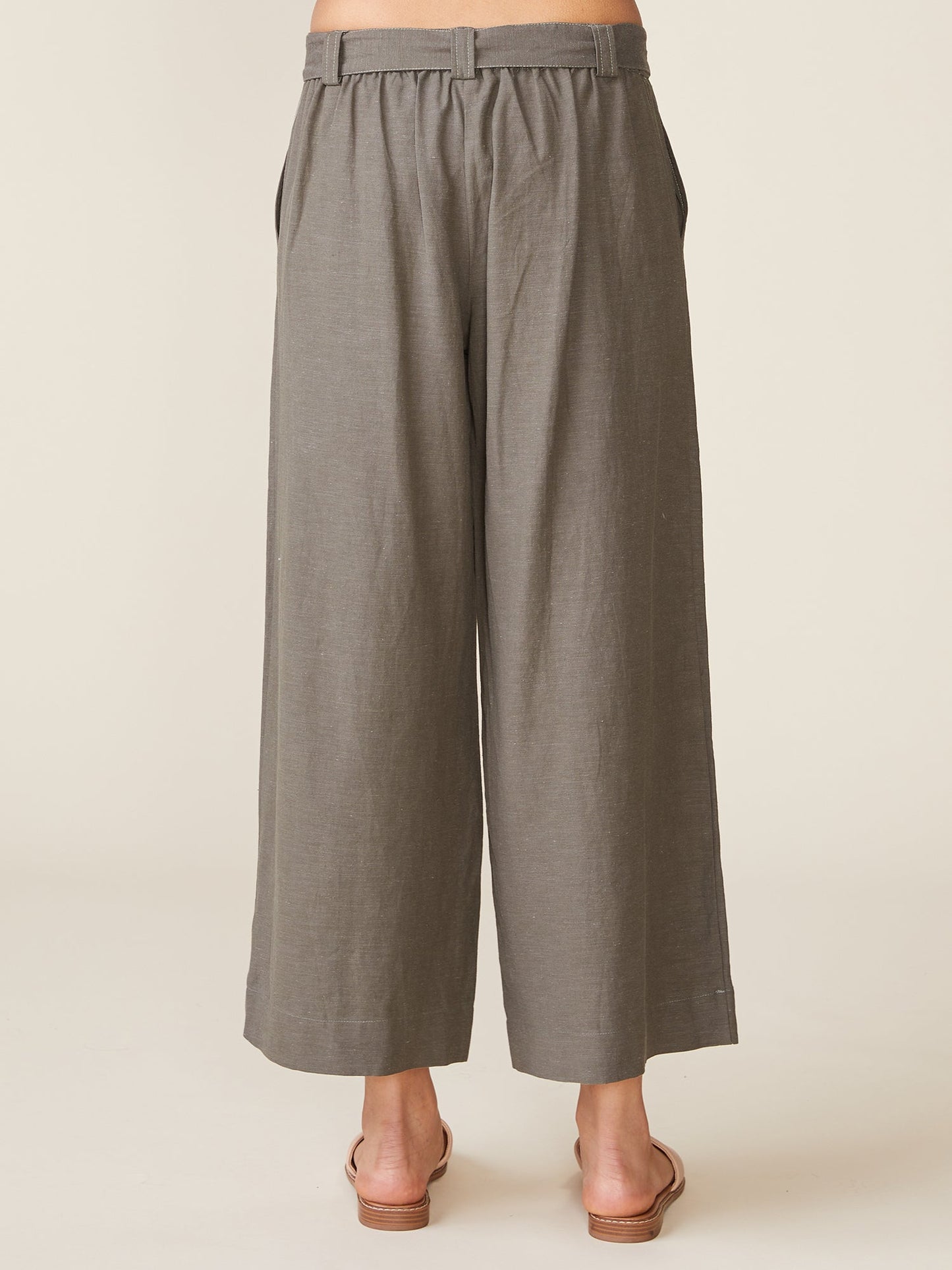 Linen Blend Belted Ankle Pant