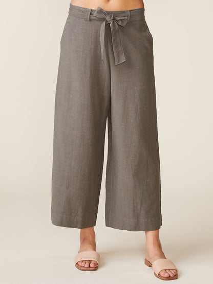 Linen Blend Belted Ankle Pant