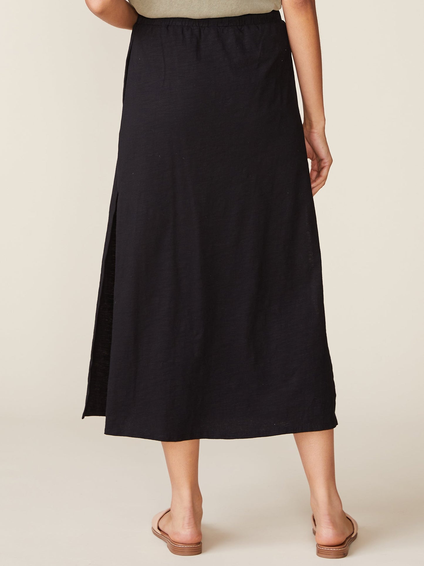 Side Slit Slub Maxi Skirt - Black