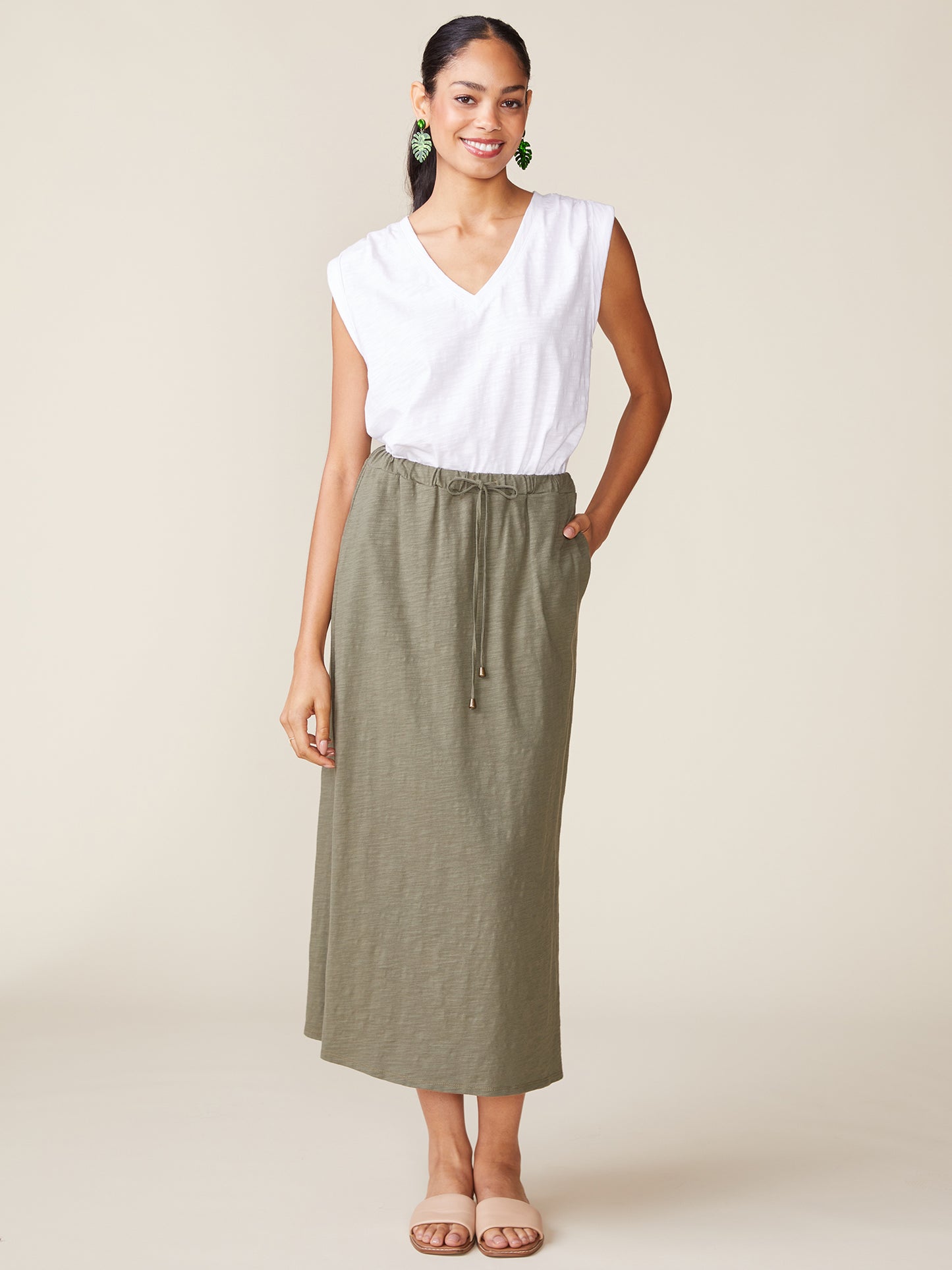 Side Slit Slub Maxi Skirt