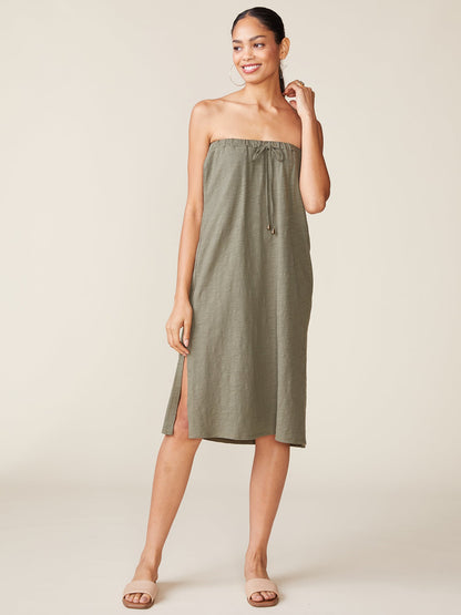 Side Slit Slub Maxi Skirt - Olive