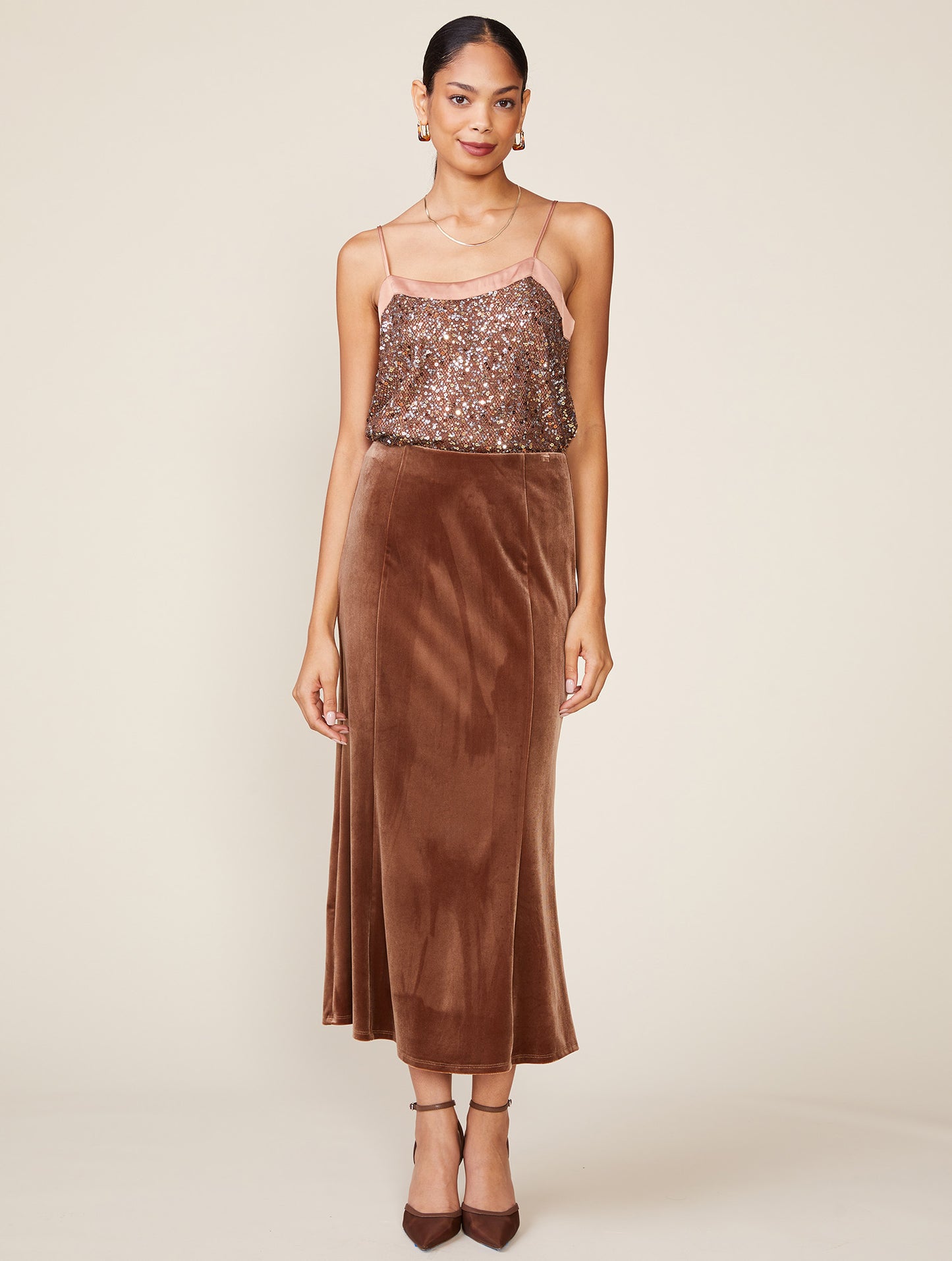 Velvet Knit Fishtail Midi Skirt