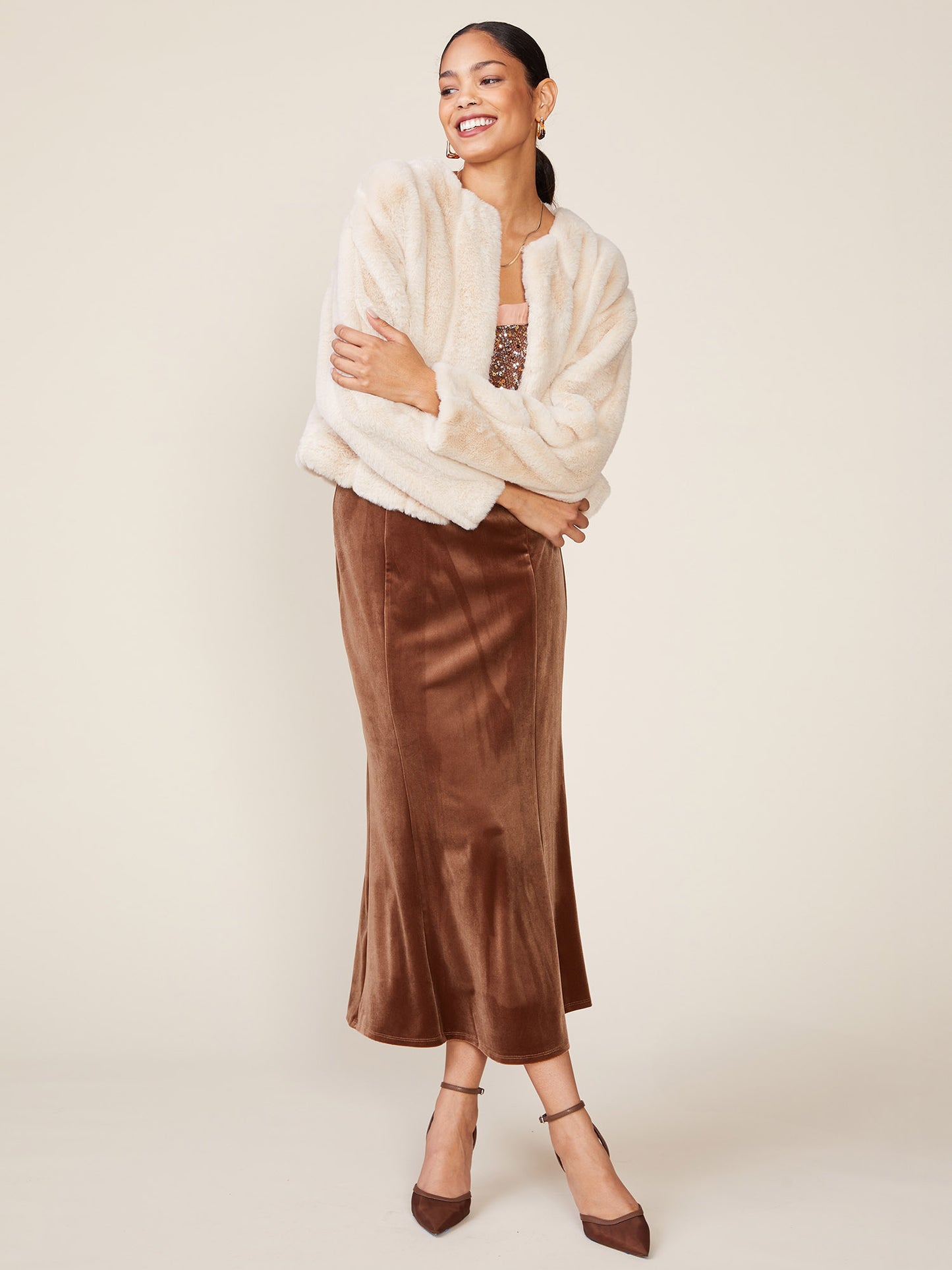 Velvet Knit Fishtail Midi Skirt