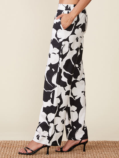 Floral Linen Blend Pull On Pants