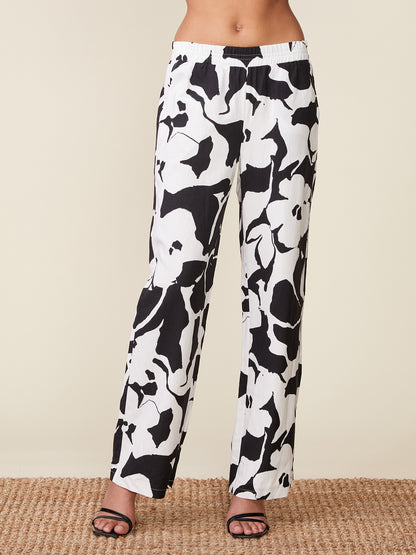 Floral Linen Blend Pull On Pants