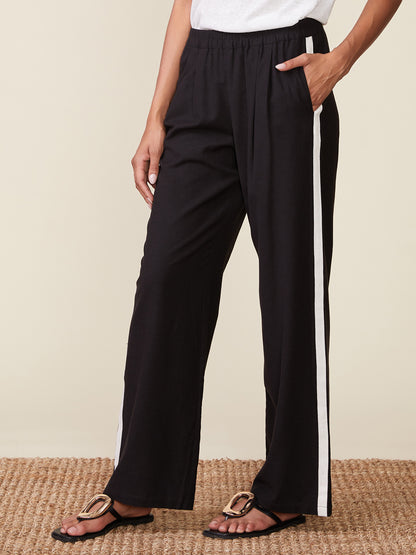 Linen Blend Pants with Contrast Side Stripe