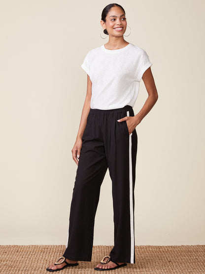Linen Blend Pants with Contrast Side Stripe