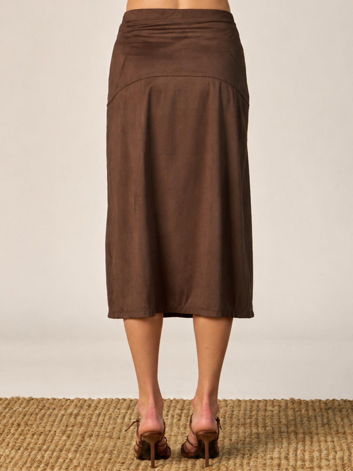Faux Suede Flare Midi Skirt