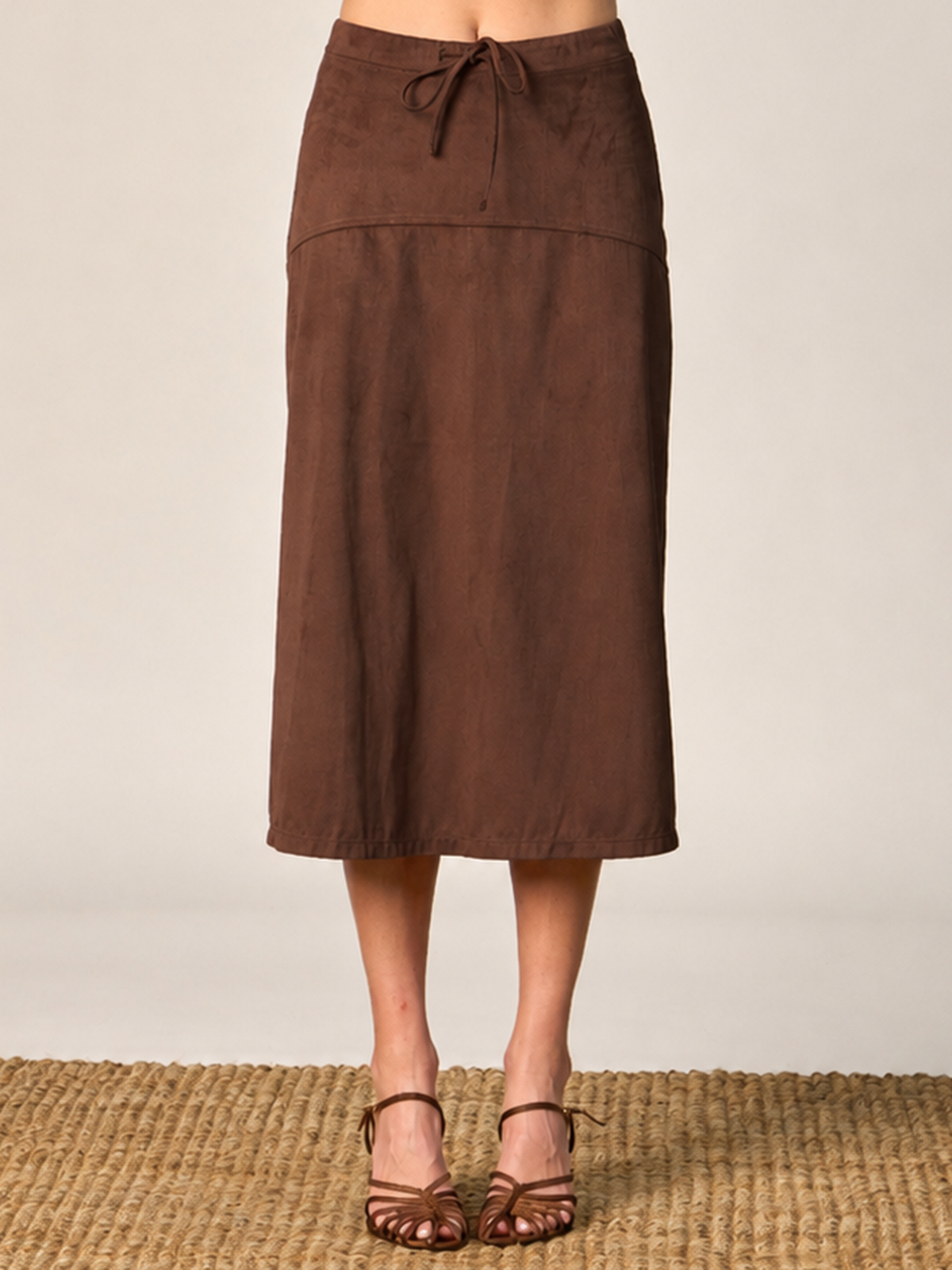 Faux Suede Flare Midi Skirt