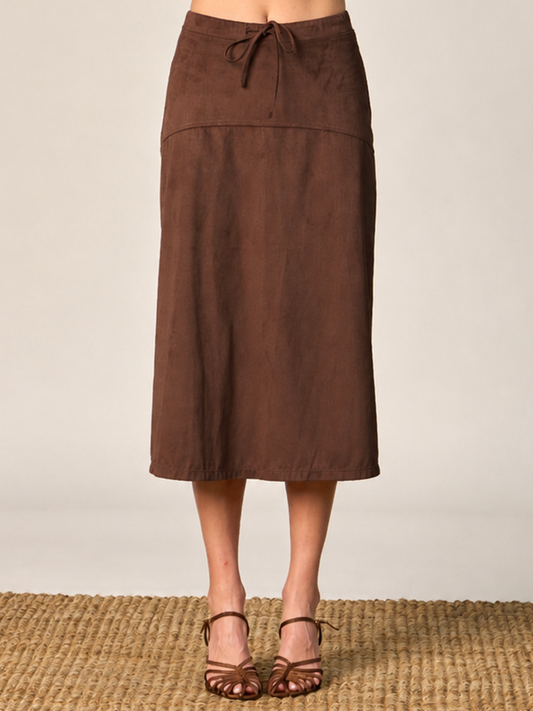 Faux Suede Flare Midi Skirt