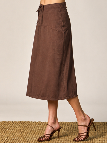 Faux Suede Flare Midi Skirt
