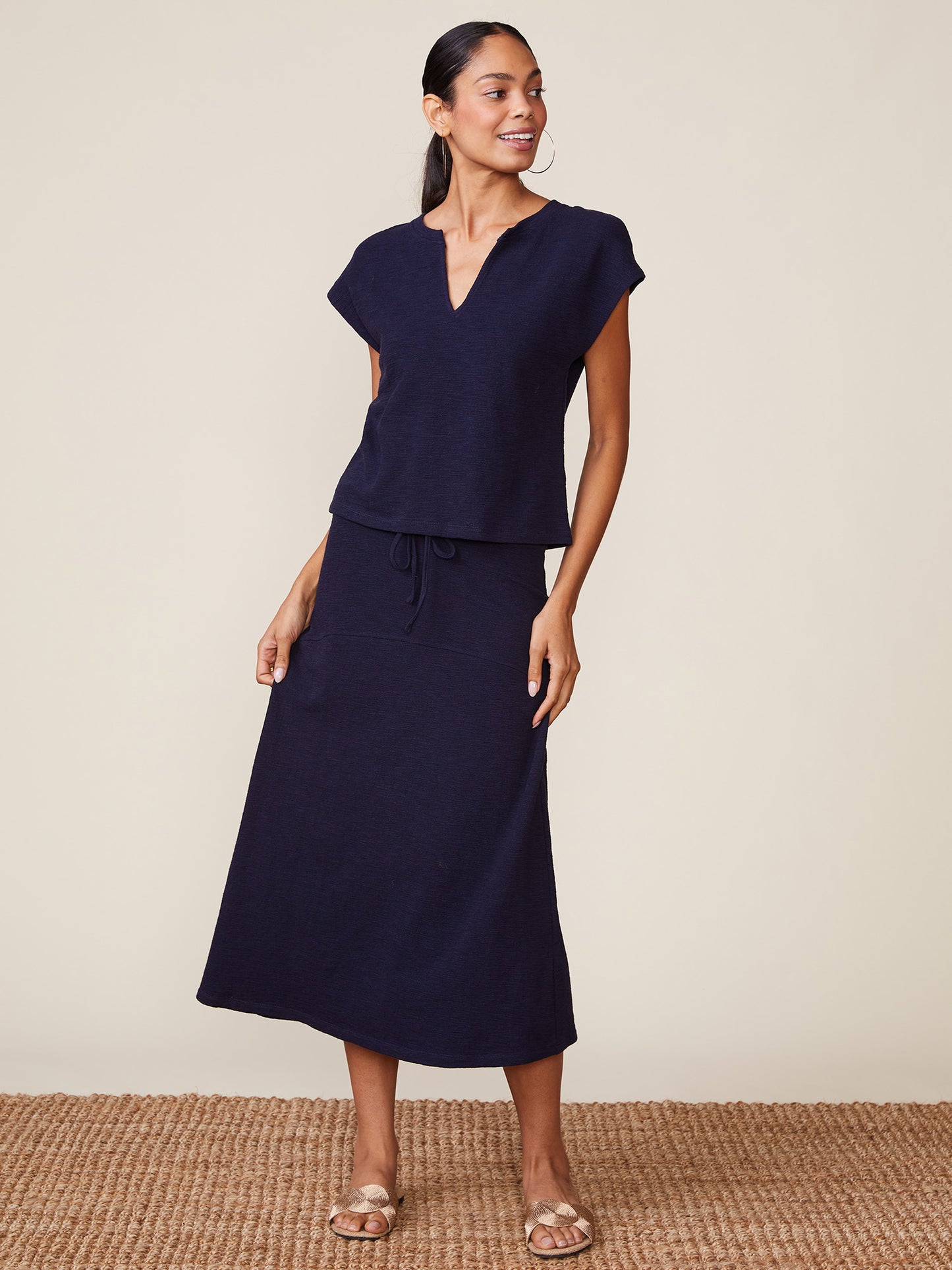 Textured Knit Flare Midi Skirt