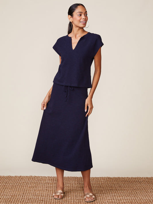 Textured Knit Flare Midi Skirt