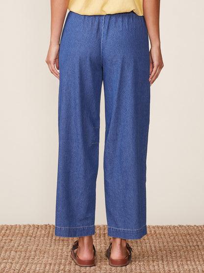 Smocked Waist Barrel Denim Pant